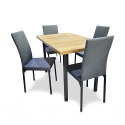 Dynasty Table and 4 Chairs Black Metal/MDF Top