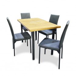 Dynasty Table and 4 Chairs Black Metal/MDF Top